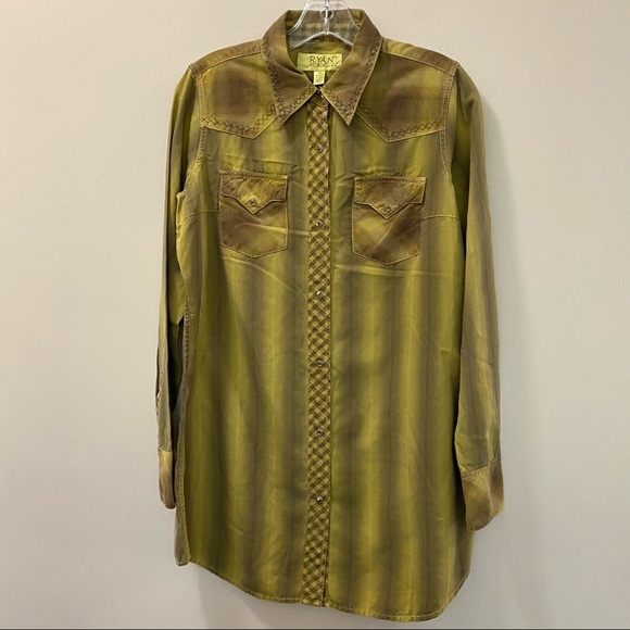 RYAN MICHAEL Green Western Snap Front Tunic Med - Picture 1 of 7